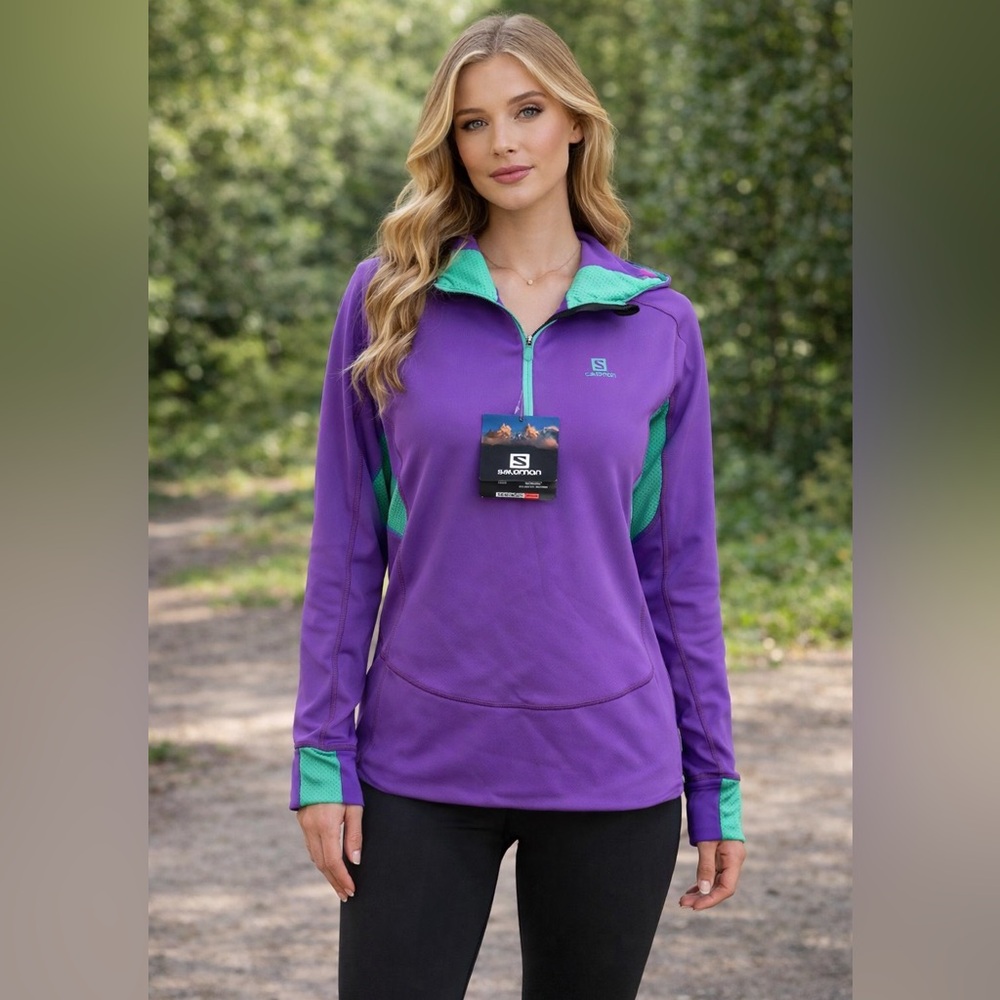 Salomon Advanced Skin Warm Half Zip Fleece Purple Teal Womens L NWT